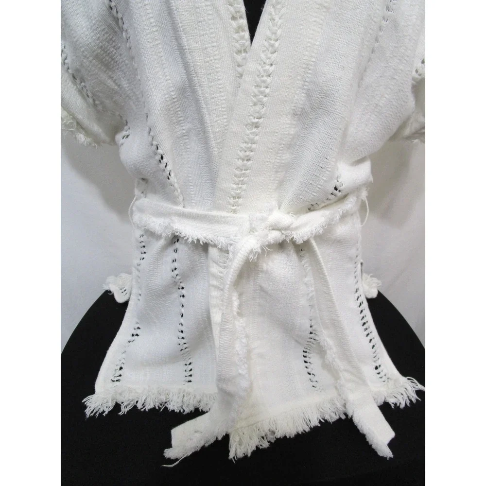 Vintage Handwoven Mexican White Belted Boho Wrap Shirt Women Sz M/L - Picture 3 of 13